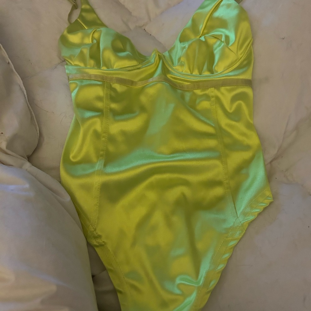 Bright Yellow Satin Bodysuit